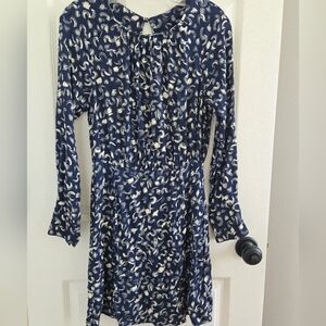 & Other Stories Blue and Cream Dress, Long Sleeve, Open Back W/ Buttons